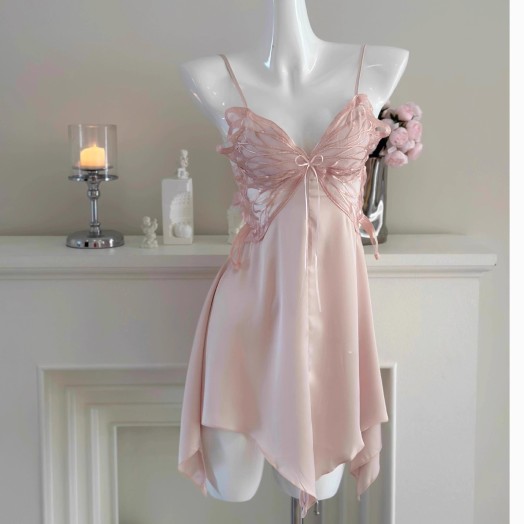 Women's Backless Cami Slip Dress & Robe Set - Padded Ice-Silk Sleepwear Women's Backless Cami Slip Dress & Robe Set - Padded Ice-Silk Sleepwear