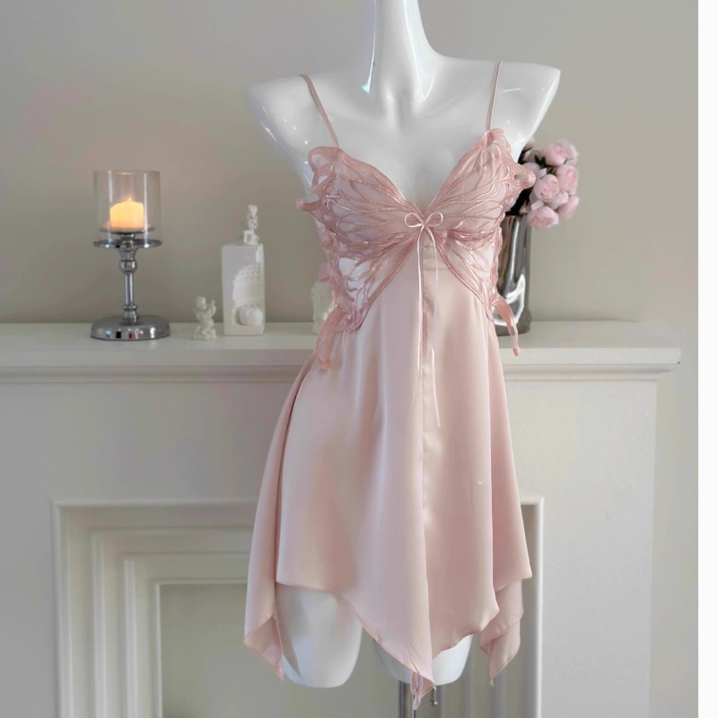 Women's Backless Cami Slip Dress & Robe Set - Padded Ice-Silk Sleepwear