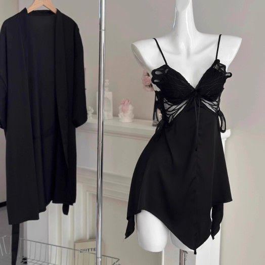 Women's Backless Cami Slip Dress & Robe Set - Padded Ice-Silk Sleepwear Women's Backless Cami Slip Dress & Robe Set - Padded Ice-Silk Sleepwear