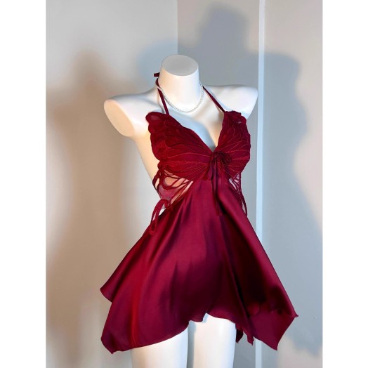 Women's Backless Cami Slip Dress & Robe Set - Padded Ice-Silk Sleepwear Women's Backless Cami Slip Dress & Robe Set - Padded Ice-Silk Sleepwear