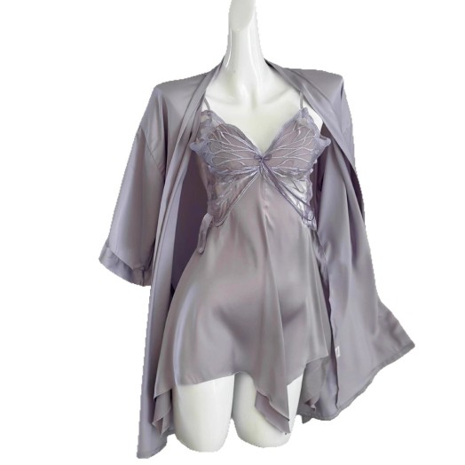 Women's Backless Cami Slip Dress & Robe Set - Padded Ice-Silk Sleepwear Women's Backless Cami Slip Dress & Robe Set - Padded Ice-Silk Sleepwear